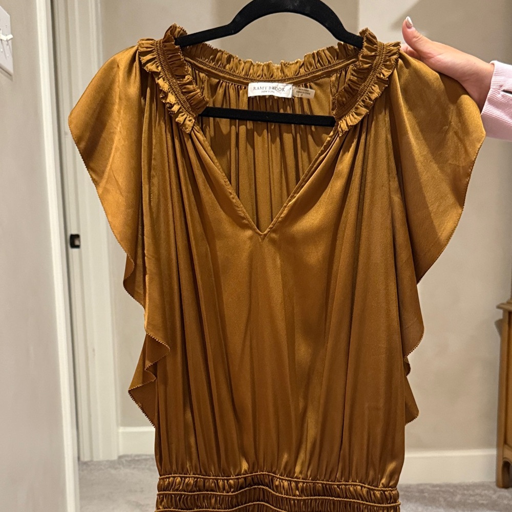 Ramy Brook Wrenn Dress in Metallic Copper Satin Midi Dress Size: Small - Picture 8 of 16